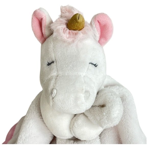 Carters Unicorn Lovey Pink And White Security Blanket 14 Inch Satin Edge Back - Picture 2 of 5